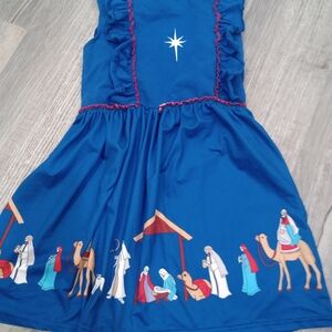 Blue Kids Dress with Nativity Scene